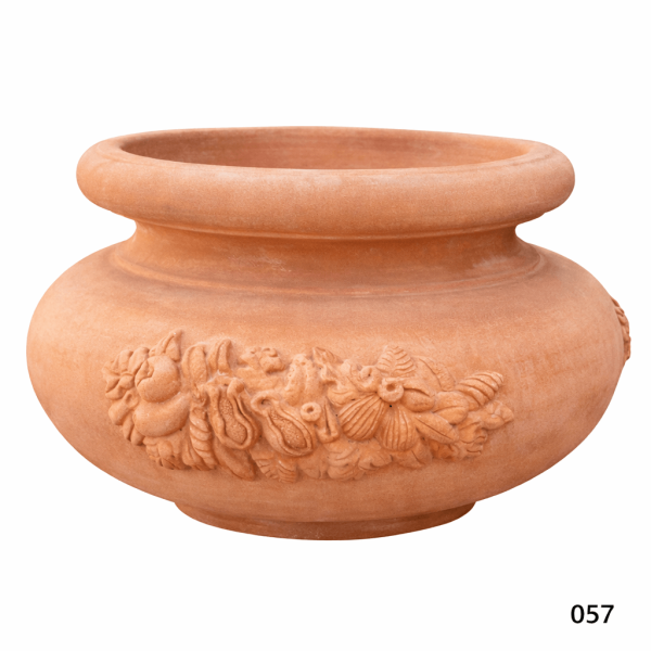 Großer, reich ornamentierter Terracottatopf aus Impruneta